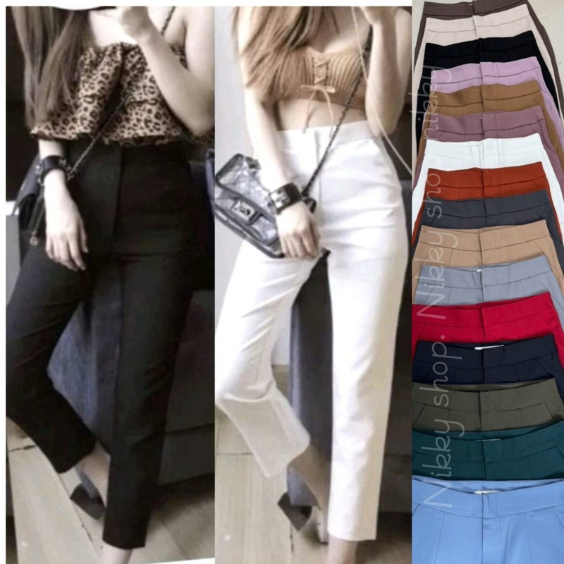 กางเกงโรเชฟ8ส่วนใส่เที่ยวใส่ทำงานได้ทรงสวยกระชับเก็บพุงซิปหน้าตะขอหน้า