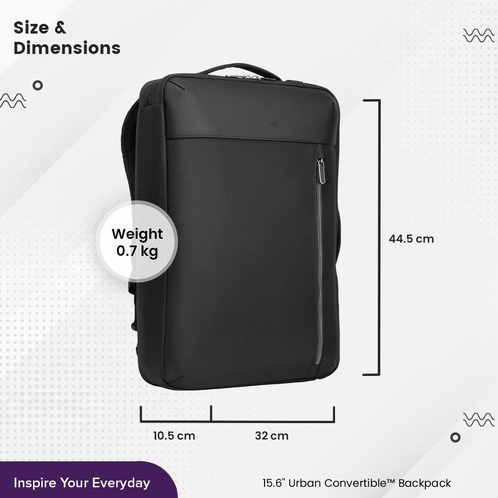 Targus Urban Convertible Backpack (TBB595GL) กระเป๋าเป้สำหรับใส่โน๊ตบุ๊ค 15.6" มีสไตล์ ดีไซน์ตอบโจทย์ทุกการใช้งาน