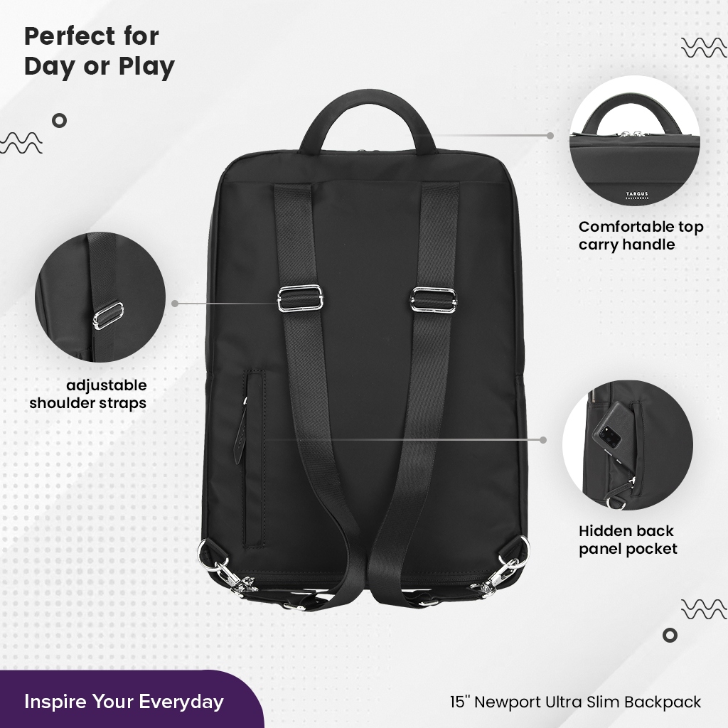 Targus Newport Ultra Slim Backpack 15” (TBB598) กระเป๋าสำหรับใส่โน๊ตบุ๊ค/Macbook Pro ดีไซน์สวย ทนทาน