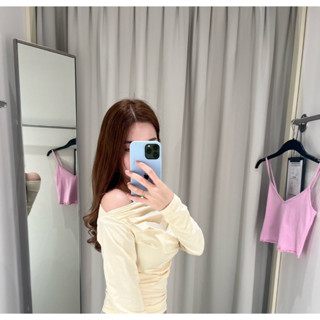 M07 🦋Pudding Top 🦋👀⛅️เสื้อปาดไหล่แขนยาว เกาหลี เกาใจ (พร้อมส่ง)