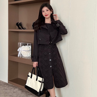 SET 2 PCS COAT + LONG MAXI DRESS DIOR ชุดเซท แจ็คเก็ต โค้ช โค้ท ตัวสั้น + เดรส บุนวม ดิออร์