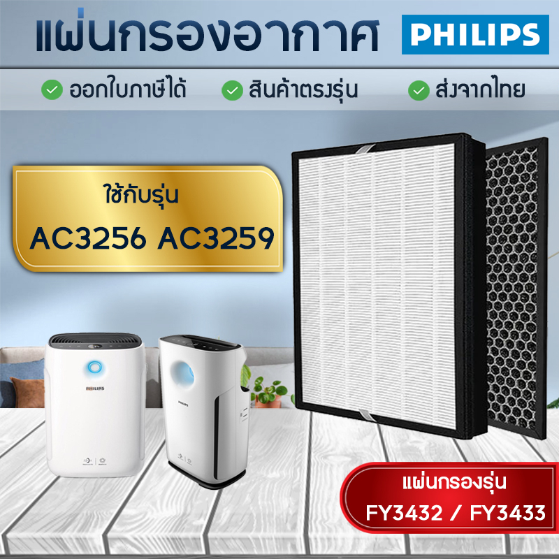 แผ่นกรองอากาศ Philips AC3256/20, AC3259/20 ไส้กรอง FY3432 FY3433 สำหรับเครื่องฟอกอากาศ Philips Series 3000i