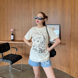 เสื้อยืดโอเวอร์ไซส์ Tinker bell สกรีนหน้าหลัง (ครีม) อก 40-44" ยาว 27" ป้าย Nothing House