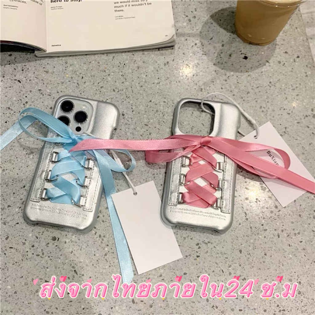 ส่งจากไทยใน24ชม. เคสไอโฟน 14 13 12 11 Pro Max เคส for iPhone 11 พกง่ายๆ ริบบิ้น น่ารัก pink การป้องกันการตก Case