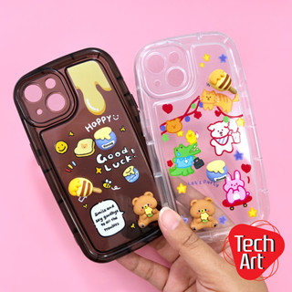 เคสRealme C11/C17/C21Y/C53/5 // Redmi 9A/12C/เคสมือถือนิ่มใสขอบหนา พิมพ์ลายการ์ตูนติดอะไหล่น่ารัก หมี น้ำผึ้ง