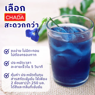 อัญชัน สกัดผง 100% ขนาด 25-100 กรัม คุณภาพพรีเมี่ยม ละลายได้ ไม่มีตะกอน Butterfly Pea Flower Extract Power ตราฌาดา