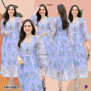 TwinsShopVip💗พร้อมส่ง TW19065 Maxi เดรสยาว คอเหลี่ยม แขนยาวพองๆ ..