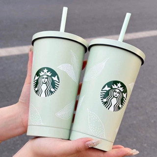 แก้วเก็บความเย็น starbuks เก็บอุณหภูมินาน 8 ชม.สีเขียวมิ้นพร้อมหลอด