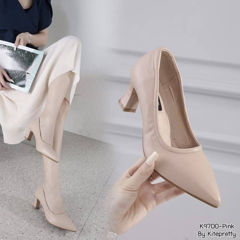 kitepretty รุ่นK9700 รองเท้าคัทชู หัวแหลม ส้นหนา สูง 2 นิ้ว หนังนิ่มมาก