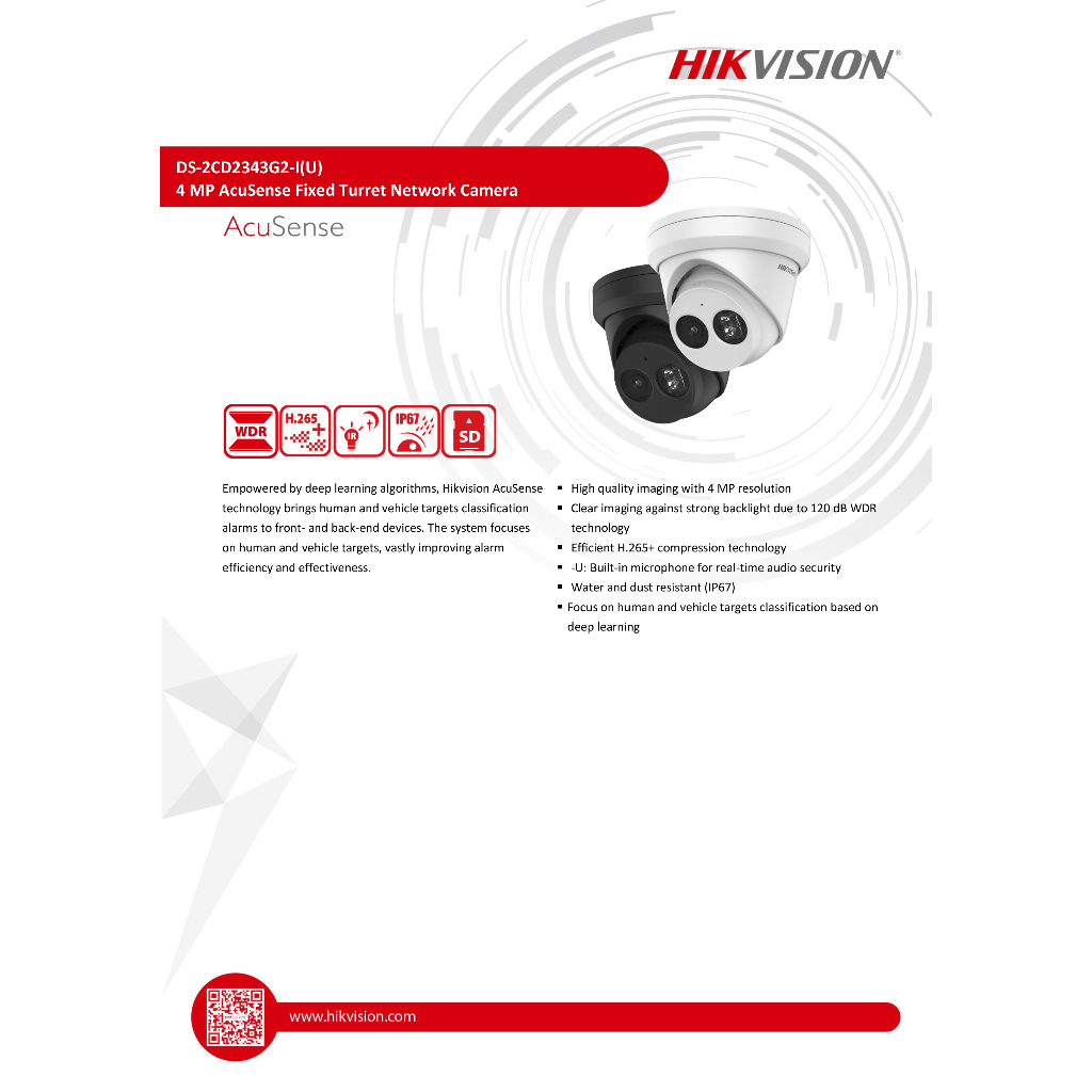 HIKVISION DS-2CD2343G2-IU (4 mm.) กล้องวงจรปิดระบบ IP 4 ล้านพิกเซล ACCUSENSE มีไมค์ในตัว BY BILLIONAIRE SECURETECH