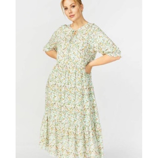 ชุดเดรสยาวมีเชือกผูกคอกระโปรงชั้นๆ Glamorous Flower Printed Long Sleeve Oversized Dress