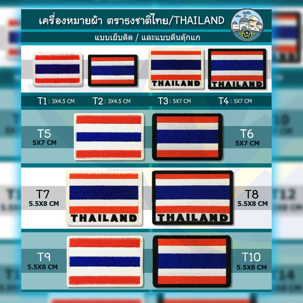 อาร์มธงชาติ แบบติดตีนตุ๊กแก และไม่ติดตีนตุ๊กแก