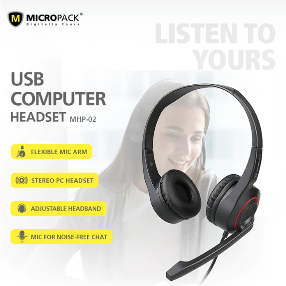 HEADSET (หูฟัง) MICROPACK รุ่น (MHP-02) USB Headphone หูฟังครอบหู ประกันศูนย์ 1 ปี