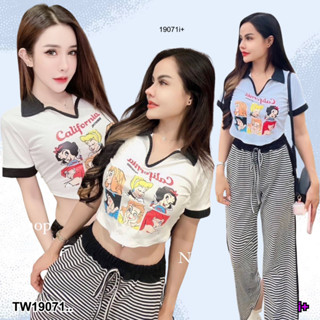 TwinsShopVip💗พร้อมส่ง TW19071 Set 2 ชิ้น เสื้อคอปก + กางเกงขายาว ..