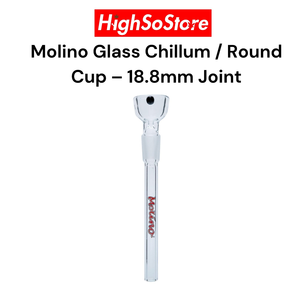 Molino Glass ท่อแก้ว ท่อต่อแก้วพร้อมคัพ โจ๋ Chillum / Round Cup – 18.8mm Joint (PBA-1001R-18.8)