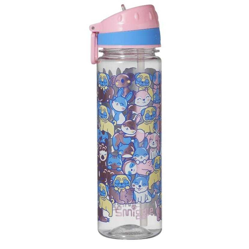 Smiggle Plastic Drink Bottle 650ML ขวดน้ำสมิกเกอร์ ลาย Pug pink พร้อมส่งในไทย