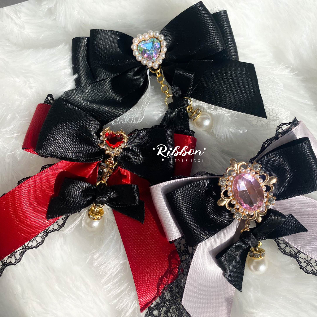 โบว์2ชั้นพร้อมตุ้งติ้งโบว์จิ๋ว Handmade มีเเบบติดผม ติดเเท่งไฟ เเละติดคอเสื้อ