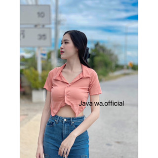 🔥Java wa shop🔥เสื้อครอปเชิ้ตโบนัสy2kแขนสั้น เอวลอย (ผ้าร่อง) ครอปเชิ้ต แขนสั้น ใส่ไปเที่ยวทะเล สายฝอ y2k