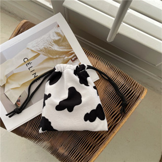 (พร้อมส่ง🐄) กระเป๋าเชือกรูด กระเป๋าผ้า ลายน้องวัว