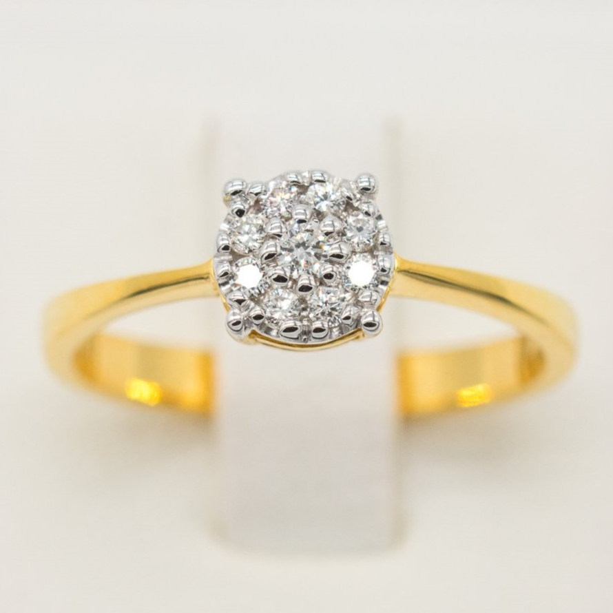 แหวนกระจุก เม็ดกลางรวม 9 เม็ด แหวนเพชร แหวนทองเพชรแท้ ทองแท้ 37.5% (9K) ME555