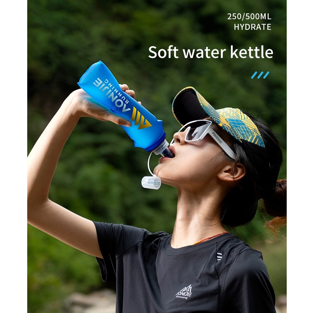 ขวดน้ำแบบนิ่ม TPU พับเก็บได้ Aonijie ขนาด 250ml, 500ml สำหรับวิ่ง Half, Full Marathon (L24) - รูปที่ 3