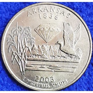 เหรียญ​สหรัฐอเมริกา​ USA, 1​ Quarter, (ชุด​State​ quarter, Arkansas), #​3068L, ใช้แล้ว