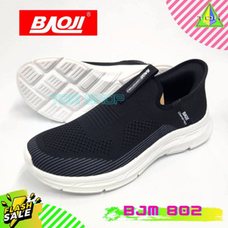 Baoji รุ่น BJM 802 รองเท้าผ้าใบ แบบสวม คัดชู บาโอจิ สำหรับผู้ชาย สีดำ ทำงาน เที่ยว น้ำหนักเบา