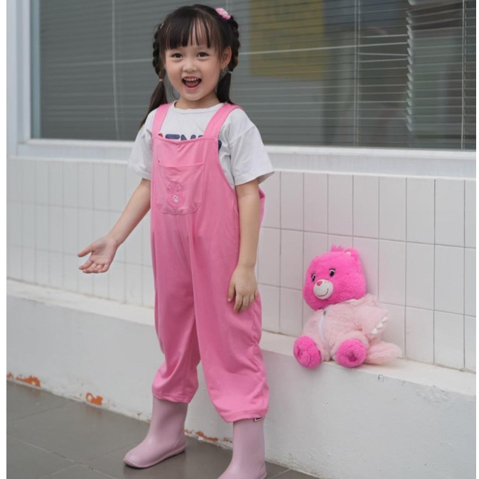 พร้อมส่ง ชุดเซ็ต เอี๊ยมเด็ก ขายาว ปักลายหมีcarebear (เอี๊ยม+เสื้อยืด) น่ารักสดใสมากๆ ผ้านุ่มสุดๆ No.023