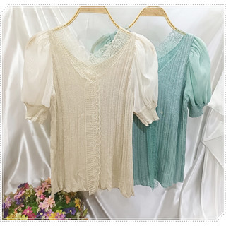 เสื้อไหมพรมวิ๊งๆแฟชั่น แขนอัดพรีท แต่งลูกไม้