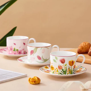 ชุดแก้วกาแฟ เซรามิก ลายดอกไม้ พร้อมกล่องสวยงาม 1กล่องบรรจุ 2 ชุด