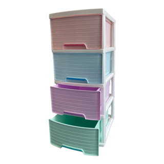 ตู้ลิ้นชักคุ้มค่าใหญ่ 4 ชั้น หน้าเรียบลิ้นชักคละสีพาสเทล รุ่น A-002-23 Drawers 4 Tiers เก็บเสื้อผ้าขนาด 34*43*83