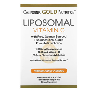 California Gold Nutrition Liposomal Vitamin C, Natural Orange Flavor 1000 mg 30 Packets 0.2 oz (5.7 ml) Each