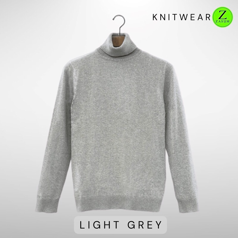 Knitwear zasumsweater เสื้อสเวตเตอร์ แขนยาวคอเต่าสีพื้น สีเทาอ่อนถักทอด้วย cotton100% ผ้านุ่ม ใส่สบาย ✔พร้อมส่ง