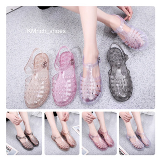 KMrich_shoes รองเท้าแตะรัดส้น แฟชั่น ยางสีใส  ผู้หญิง หนังแก้ว เบอร์ 36-40