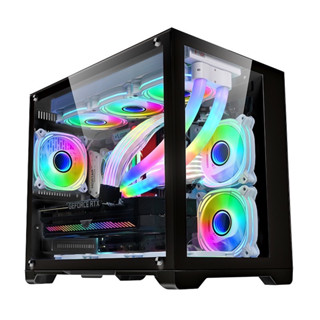 เคสคอมพิวเตอร์ version  Panorama RGB tempered glass  5-color fish for ATX gaming case  With 1264 12cm RGB coling fan x3