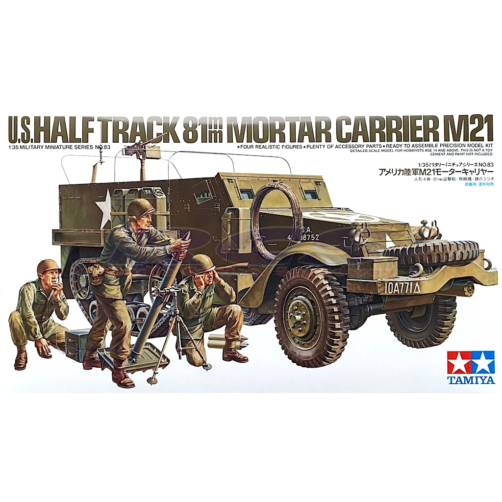 🏆 TAMIYA 35083 ชุดประกอบจำลองมาตราส่วน 1:35 U.S. HALF TRACK 81mm MORTAR CARRIER M21 สร้างและทำสีเอง