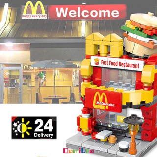 ตัวต่อ บล็อคตัวต่อ ร้านเบอร์เกอร์ มุมมองถนน ของเล่นเสริมพัฒนาการ ช่วยฝึกสมาธิ ของเล่นเด็กหญิง
