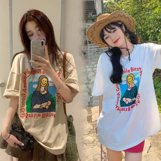 เสื้อยืดลายการ์ตูนผู้หญิงน่ารักๆ Oversize เสื้อผ้าแฟชั่นวินเทจ สีครีม สไตล์​เกาหลี เสื้อโอเวอร์ไซต์สกําลังฮิตใหม่ล่าสุด