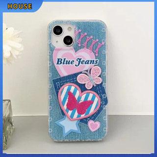 💲คูปองเคลม💲เคสไอโ case for iphone 11 12 ผ้ายีนส์ปัก เคส 14 13 12 11 pro max วัสดุ IMD ทนทานป้องกันรอยขีดข่วน