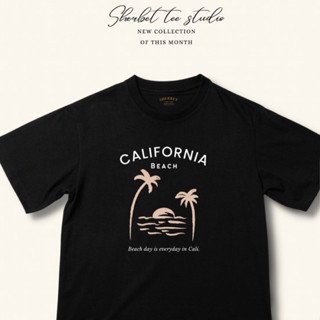 sherbetteeshop|beach california เสื้อยืดสีดำ |