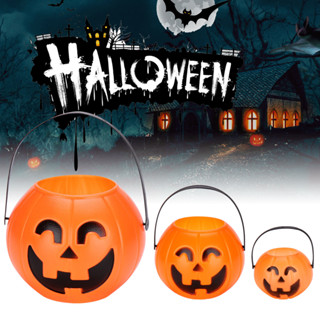 Halloween Pumpkin Bucket Plastic Candy Pot Cauldron Holder Jar Trick or Treat Halloween Party Decoration Props Kids Toy