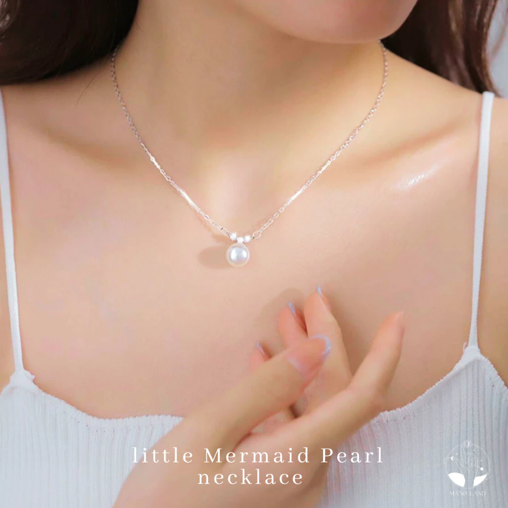 MNL💗สร้อยคอจี้ไข่มุก Little Mermaid Pearl สไตล์มินิมอล เครื่องประดับผู้หญิง แฟชั่น เงินแท้ ไม่ลอกดำ แบบเซ็ท วันเกิด