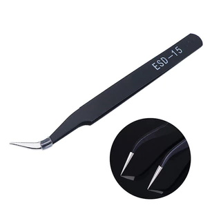 แหนบสเตนเลส ป้องกันไฟฟ้าสถิตย์ ESD-15 ปลายหัวแหลม โค้ง / Tweezer ESD-12 ปลายหัวแหลม ตรง