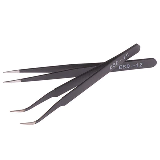 แหนบสเตนเลส ป้องกันไฟฟ้าสถิตย์ ESD-15 ปลายหัวแหลม โค้ง / Tweezer ESD-12 ปลายหัวแหลม ตรง