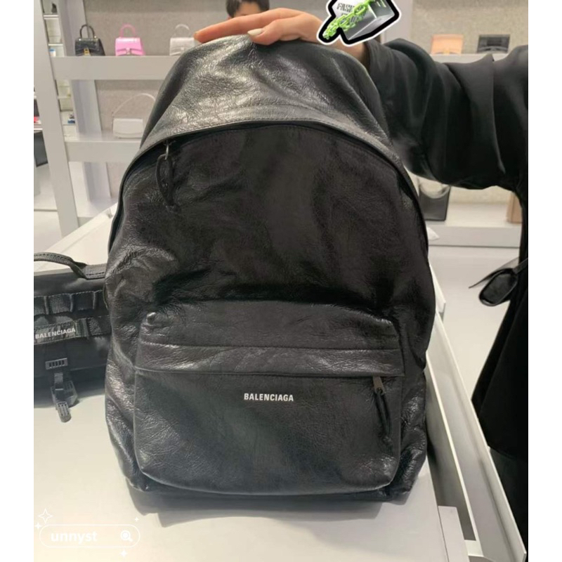 ของแท้ Balenciaga EXPLORER หนังสีดำวินเทจกระเป๋าสะพายคู่ร้อยกระเป๋าสำหรับผู้ชาย