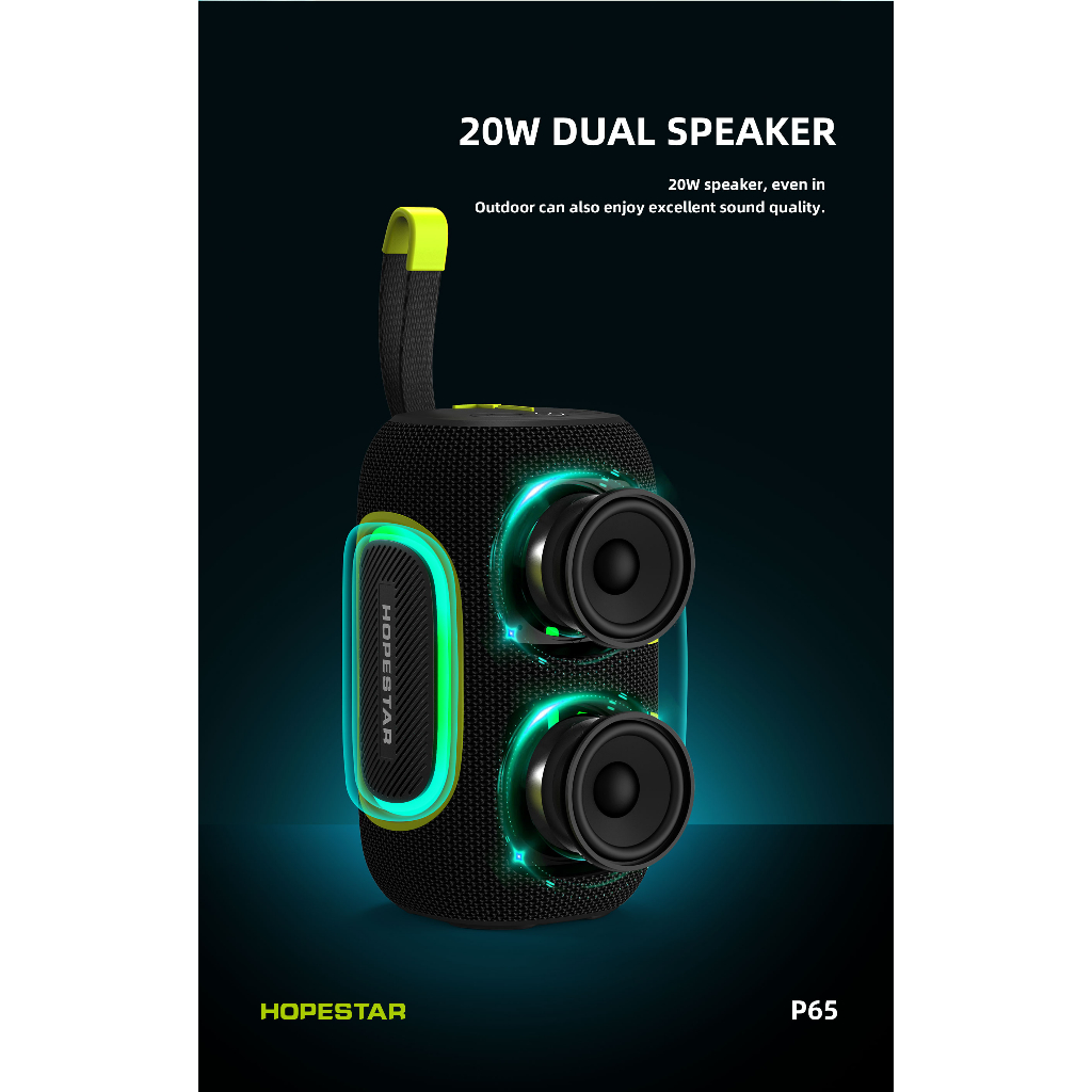 ลำโพงบลูทธู Hopestar P65  ลำโพง2ดอก 20W  แบบพกพา มีไฟ เสียงดี พร้อมฟังชั่นเชื่อมต่อสองตัว ของแท้100% - รูปที่ 4