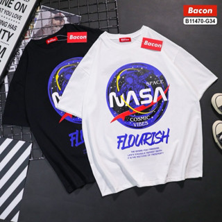 🌟STF_SHOP🌟เสื้อยืดโอเวอร์ไซ สกรีนลายNASA งานดำ-ขาว รอบอก46 ยาว 28 ผ้าCotton