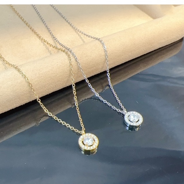 พร้อมส่ง สร้อยคอจี้งานเพชรตัวเล็ก รายหยุดน้ำ / จี้กลม สแตนเลสแท้