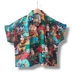 เสื้อเชิ้ตแขนสั้น ผ้าลินินอินเดีย ผ้าไม่ต้องรีด ใส่สบายมาก ลายแมวน่ารักสดใส ลายตามหา ควรเก็บมากๆค่ะ
