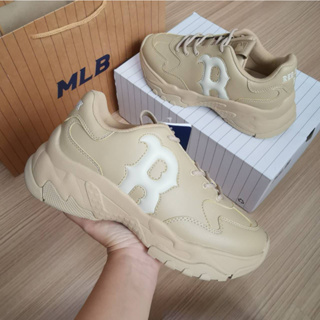 &lt;พร้อมส่ง&gt;New Collection MLB Bigball Chunky logo B สีเบจ / น้ำตาล 🤎🤎 Size23-26CM